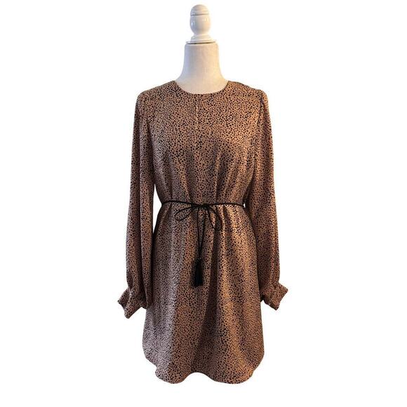 NWT Reset By Jane Leopard Print Belted Dress Balloon Sleeves Lined Medium - Picture 1 of 9